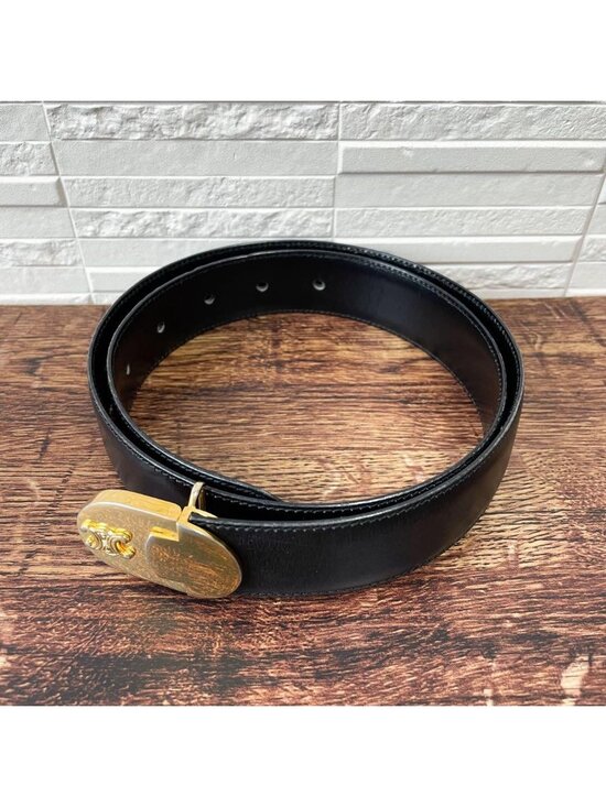 Celine Leather Triomphe Logo Buckle Belt Black main image 4